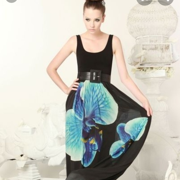 Alice + Olivia black orchid maxi dress